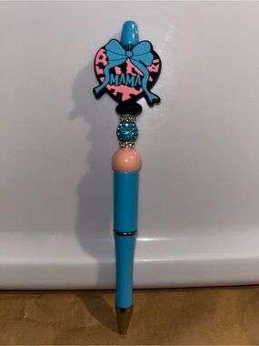 Mama Heart Bow Blue and Pink Decorative beaded pen